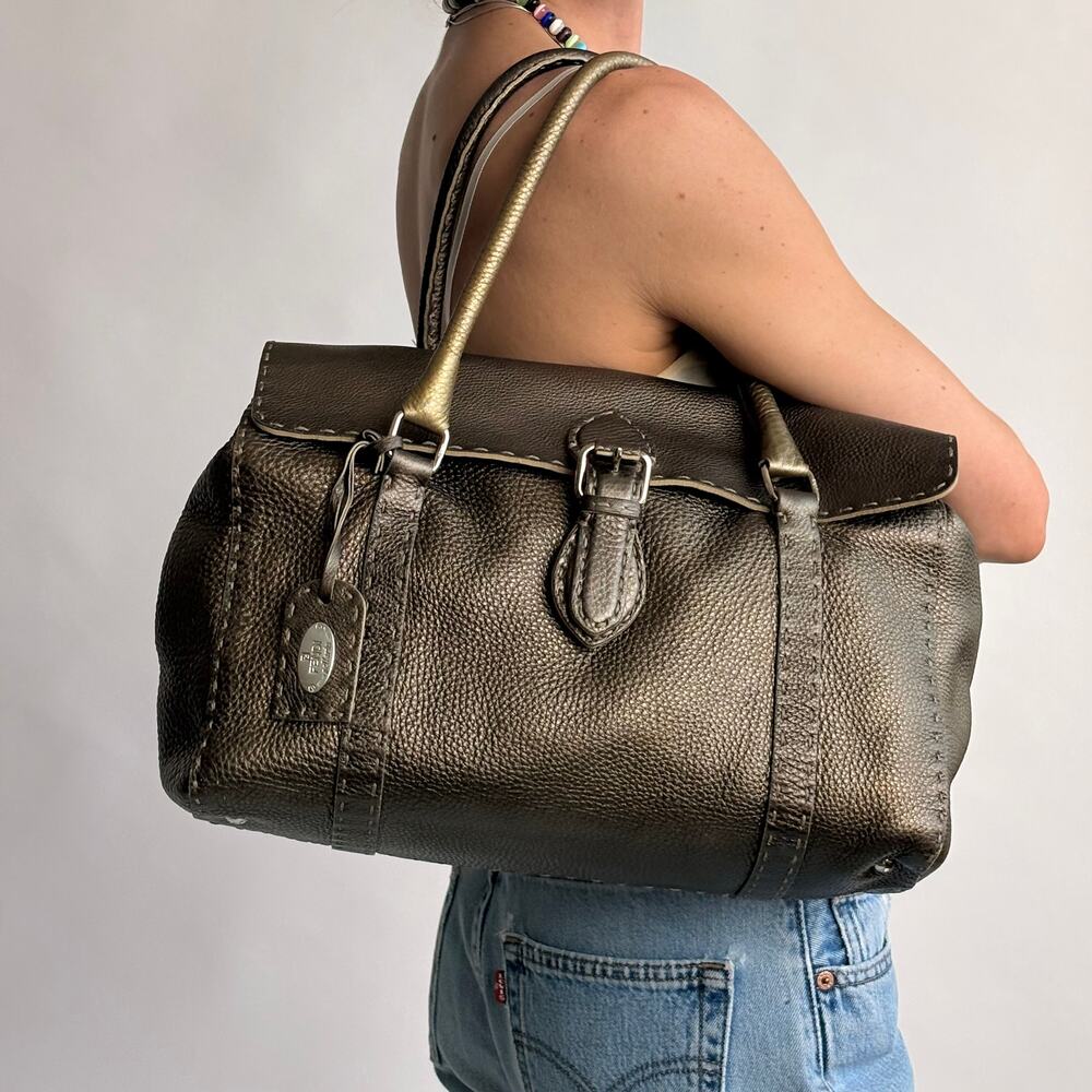 Fendi Selleria "Linda" Metallic Bronze/Pewter Leather Bag - 2006 Collection
